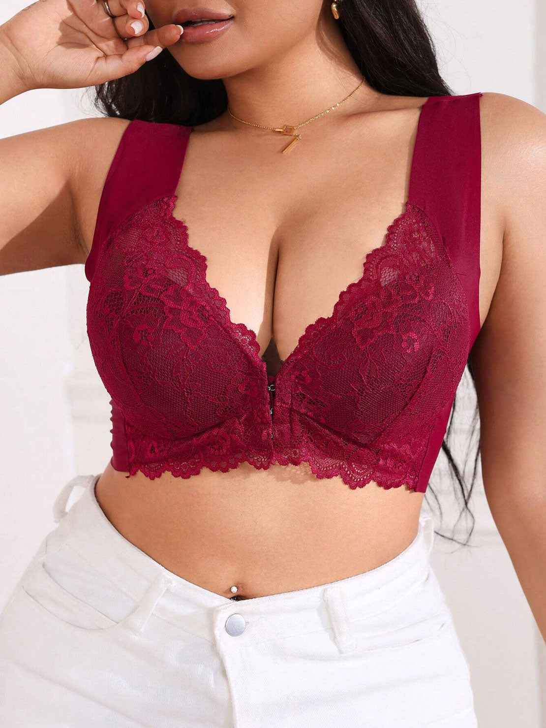 Lace Seamless Wirefree Push-up Pus size Full Coverage Bra Red
