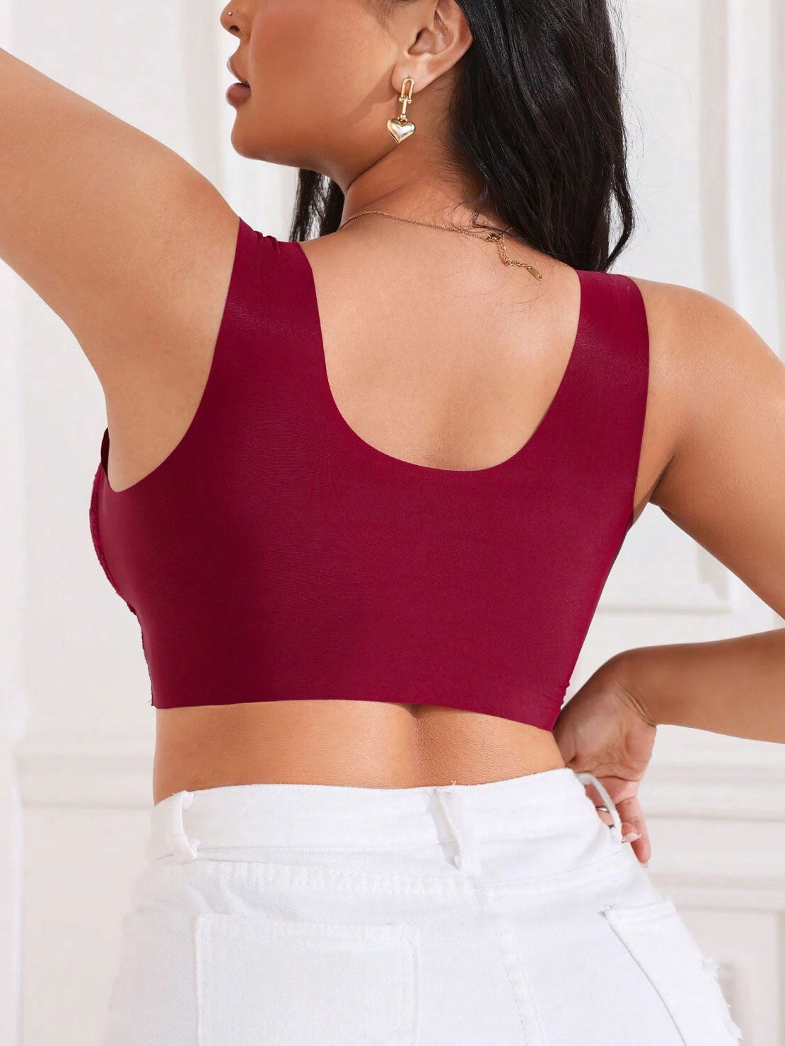 Lace Seamless Wirefree Push-up Pus size Full Coverage Bra Red