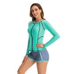 Zipper Long Sleeve Swimsuits for Blue Color