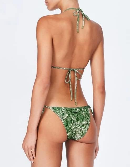 Green Floral Crinkle Halter Tie Side Bikini Set