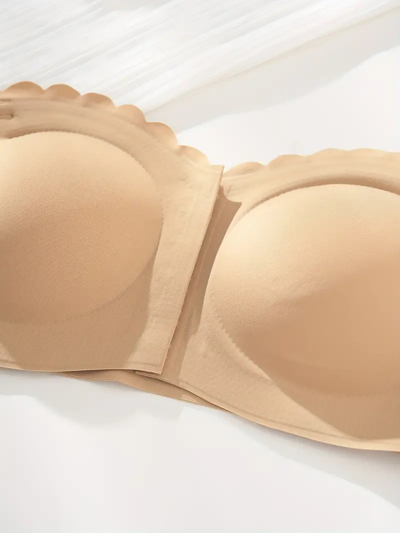 Front Closure Wireless Strapless Bra Beige