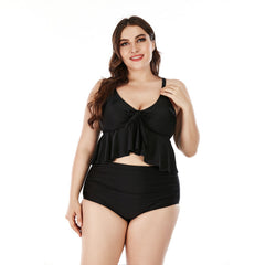 SiySiy Plus Size Two Piece Swimsuit Ruffle Plain Black Swimsuit