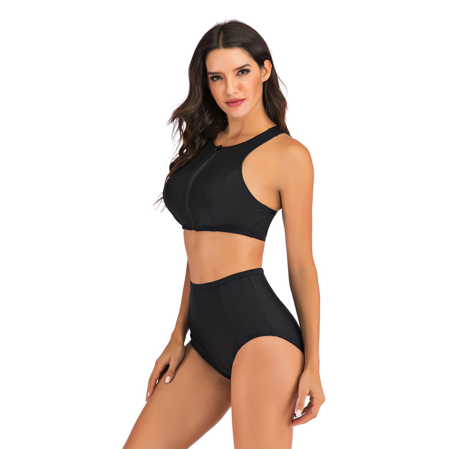 Two Piece Swimsuit Crop Top High Waisted Bikini Bottom