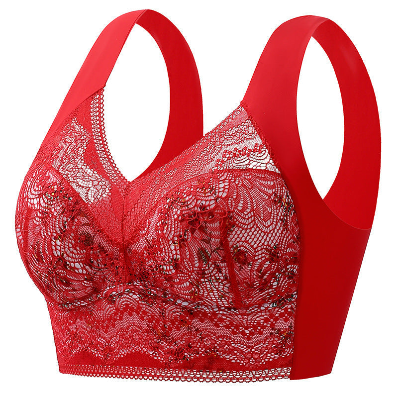 Plus Size Floral Print Lace Mesh Minimizer Wireless Bra