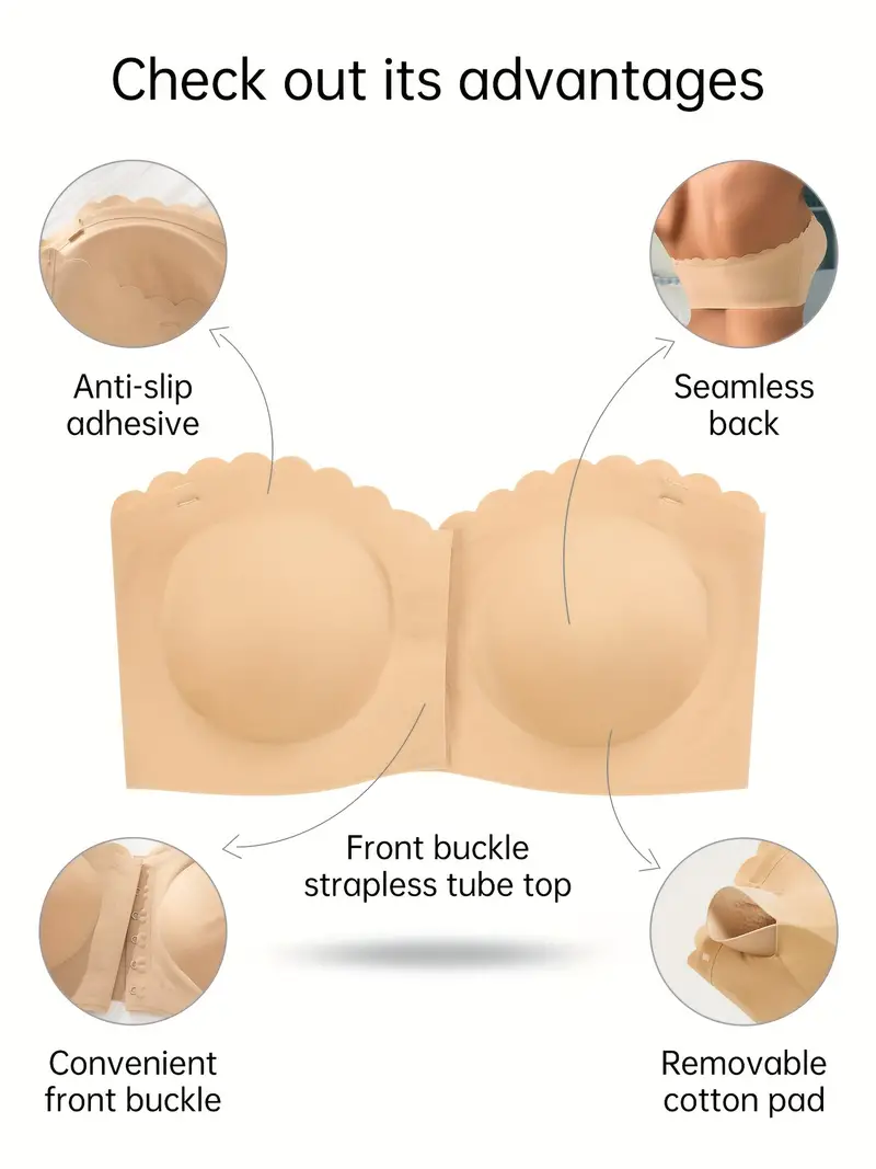 Front Closure Wireless Strapless Bra Beige