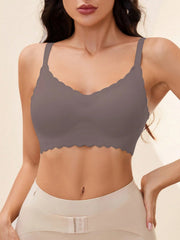 Solid Seamless Scallop Trim Bralette RosyBrown