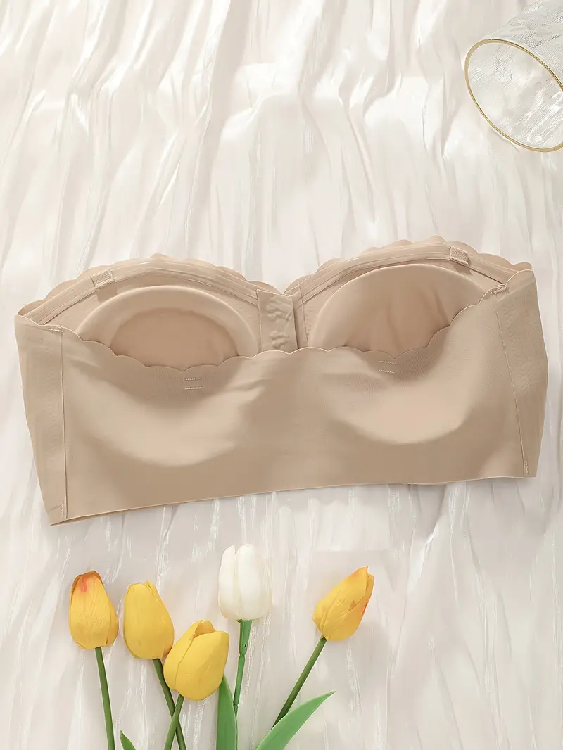 Front Closure Wireless Strapless Bra Beige