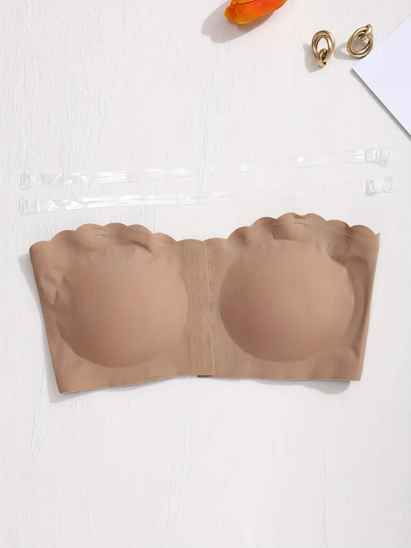 Front Closure Wireless Strapless Bra Beige