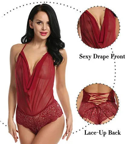 Avidlove Lingerie Teddy One Piece Lace Halter Babydoll Bodysuit