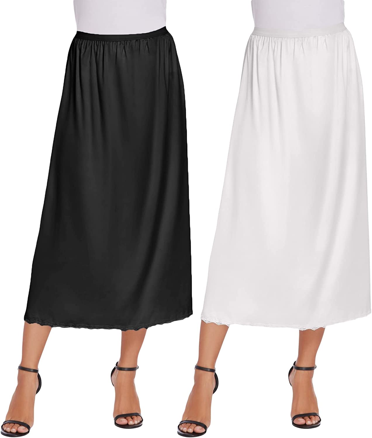 Avidlove Satin Half Slip Lace Long Underskirt S-XXL
