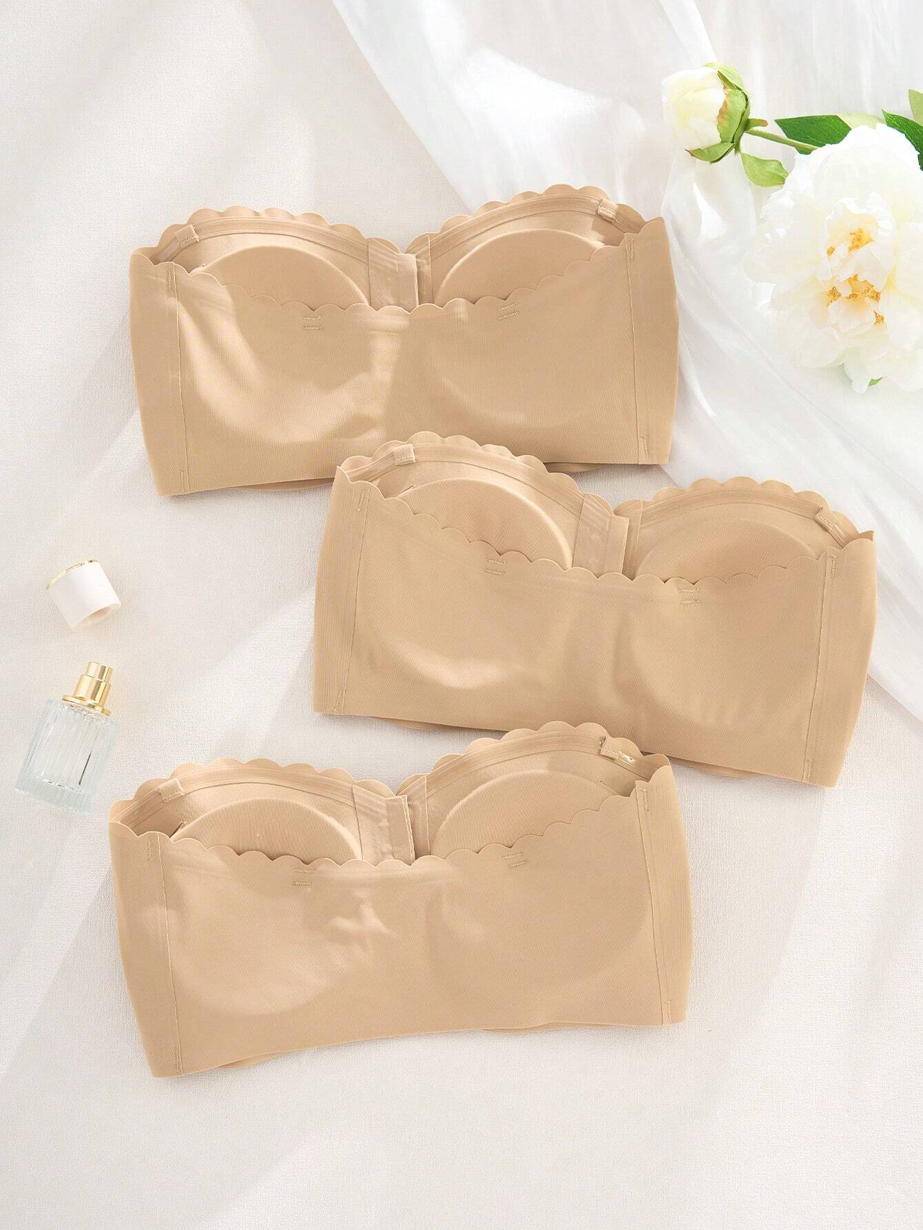 Front Closure Wireless Strapless Bra Beige