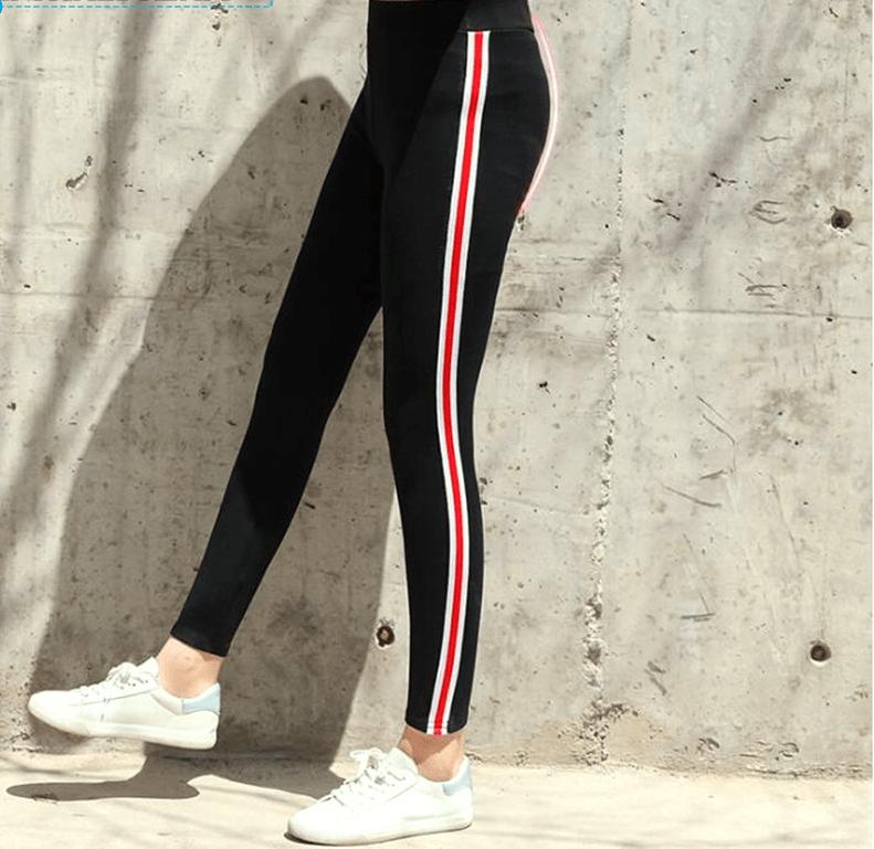 Women Cotton Side Stripe Sports Fitness Leggings