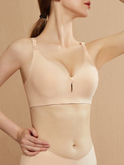 Seamless Solid Front Buckle Push Up Wireless Bra