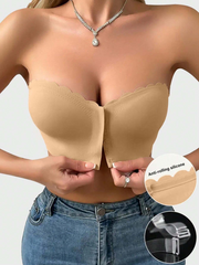 Front Closure Wireless Strapless Bra Beige