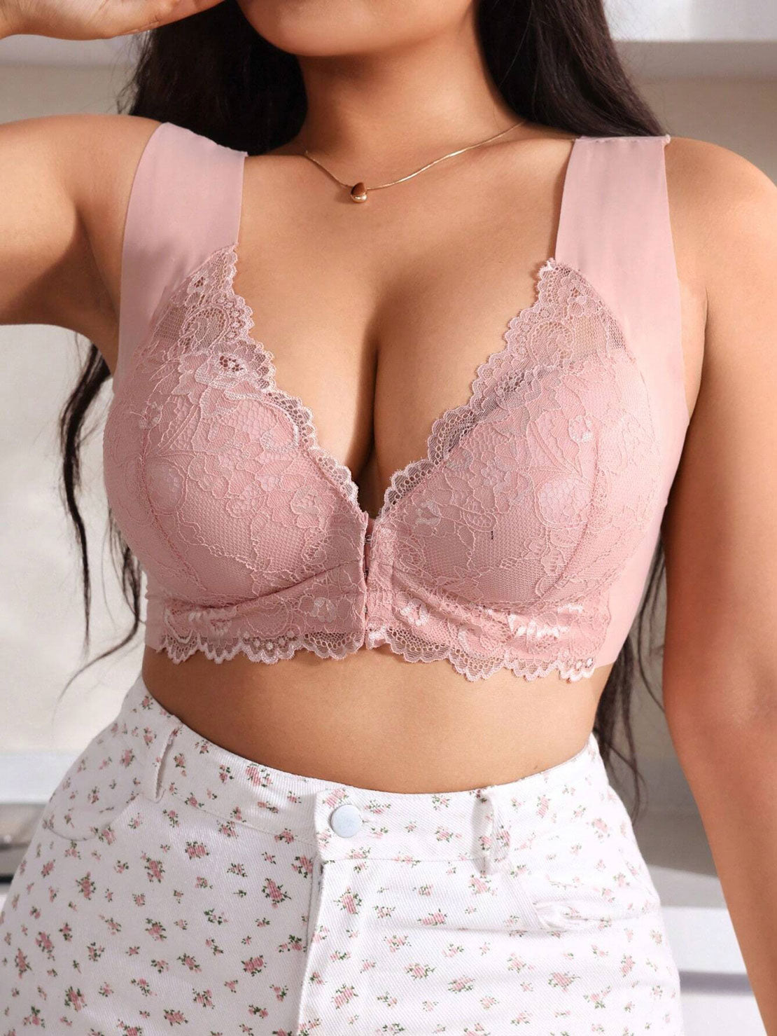Lace Seamless Wirefree Push-up Pus size Full Coverage Bra Pink