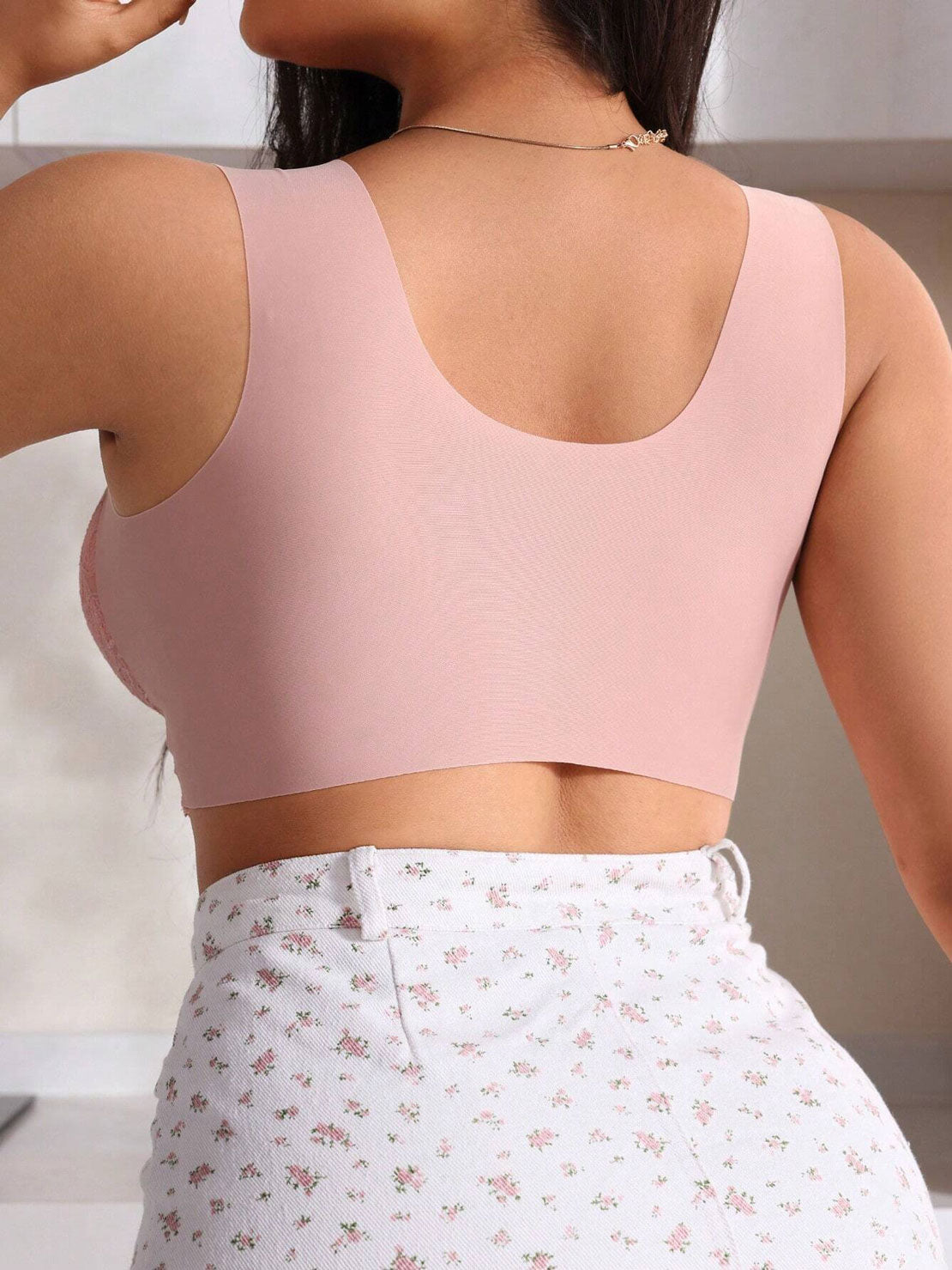 Lace Seamless Wirefree Push-up Pus size Full Coverage Bra Pink