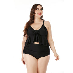 SiySiy Plus Size Two Piece Swimsuit Ruffle Plain Black Swimsuit