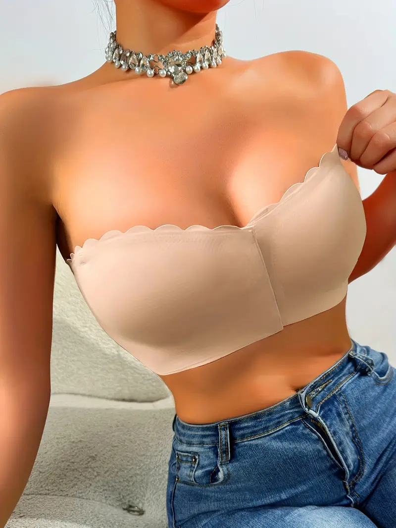 Front Closure Wireless Strapless Bra Beige
