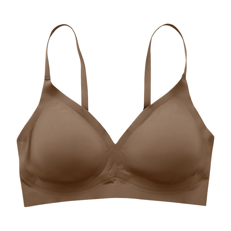 Solid Triangle Seamless Wireless Bra Milktea
