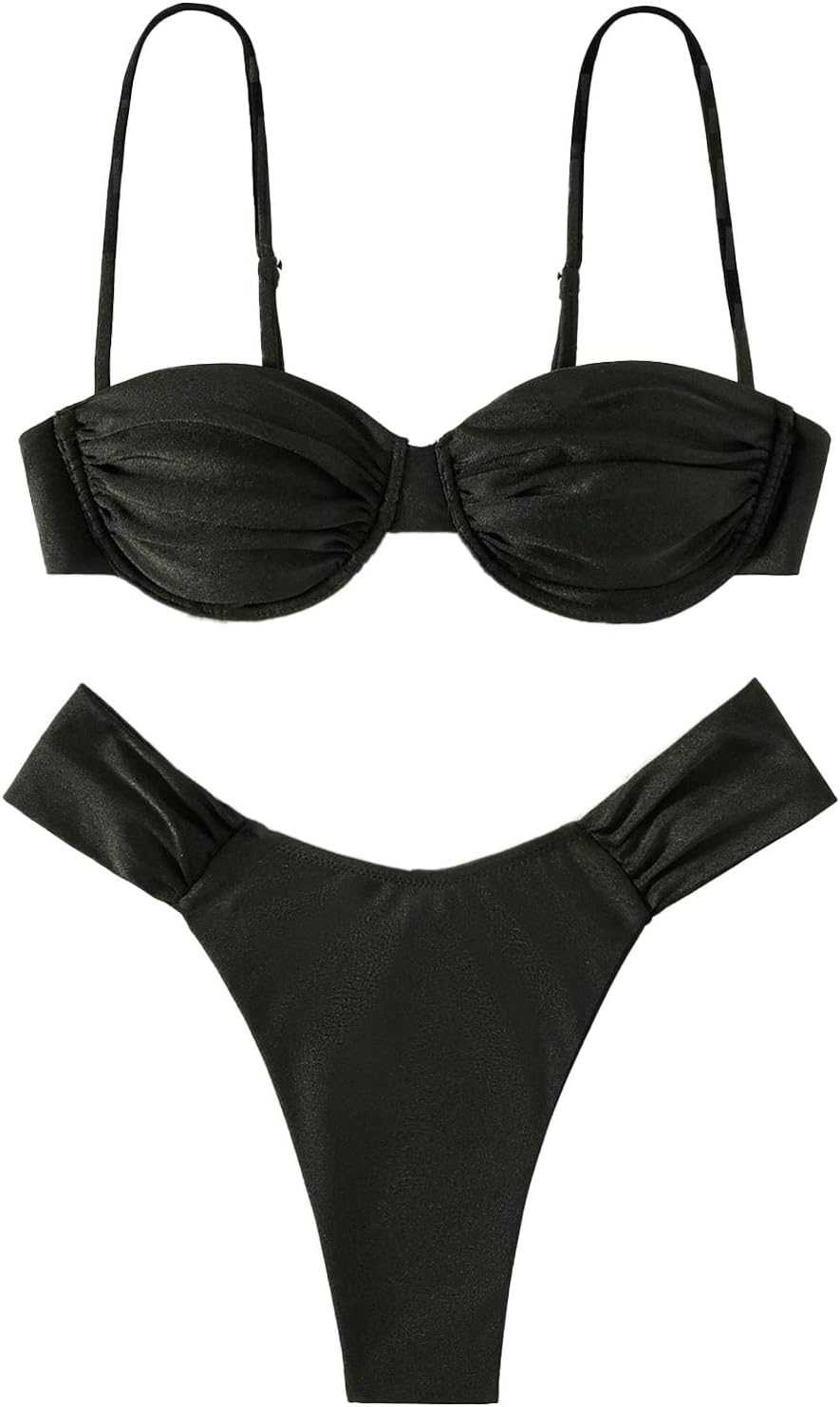 Halter Neck Pleated Triangle Swimsuit Beachwear  - Black