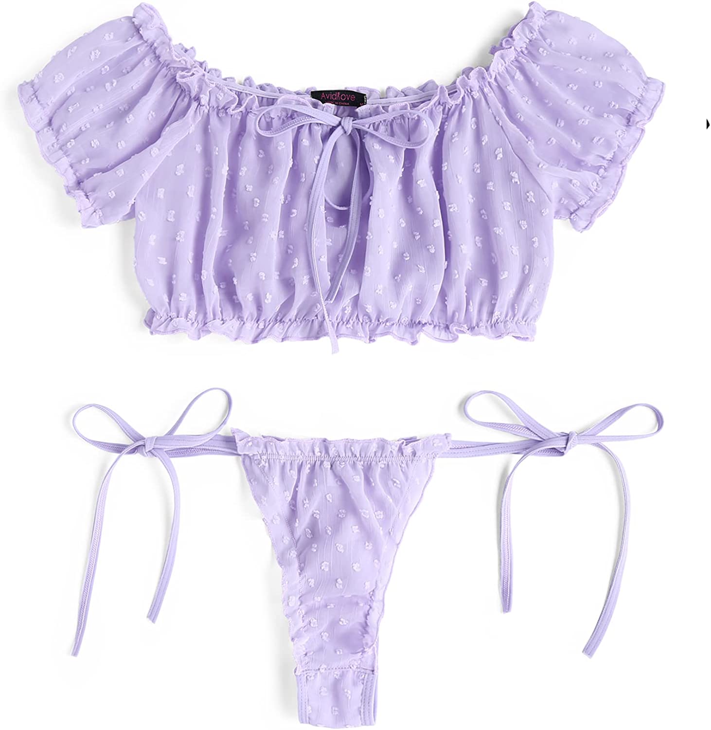 Avidlove Bra and Panty Set Ruffle Lingerie Set Mesh Babydoll Chemise