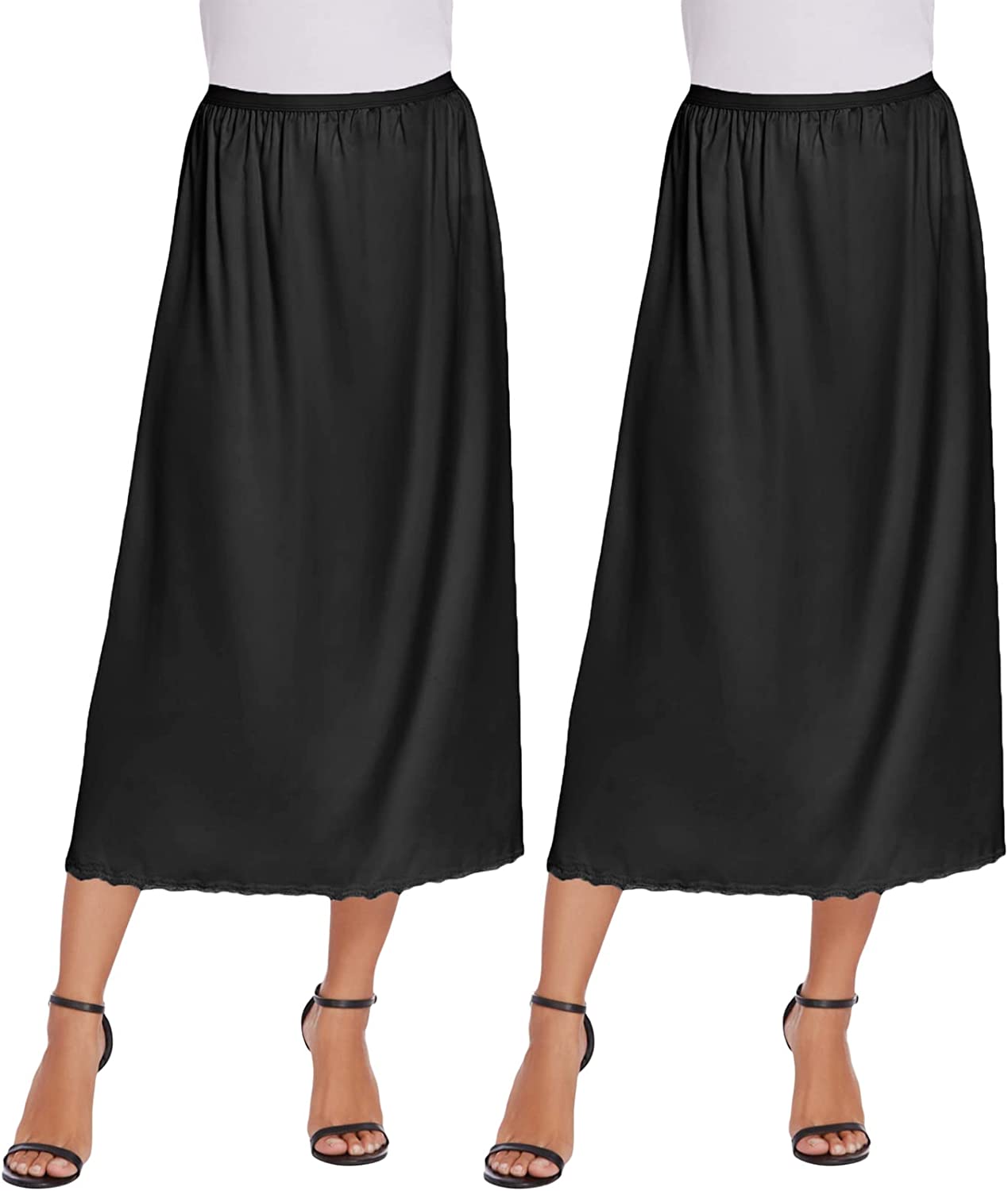 Avidlove Satin Half Slip Lace Long Underskirt S-XXL