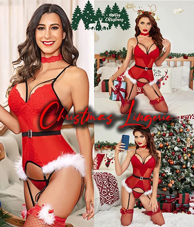 Avidlove Christmas Lingerie for Lace Bodysuit Lingerie Set Corset Lingerie Boudoir Outfits
