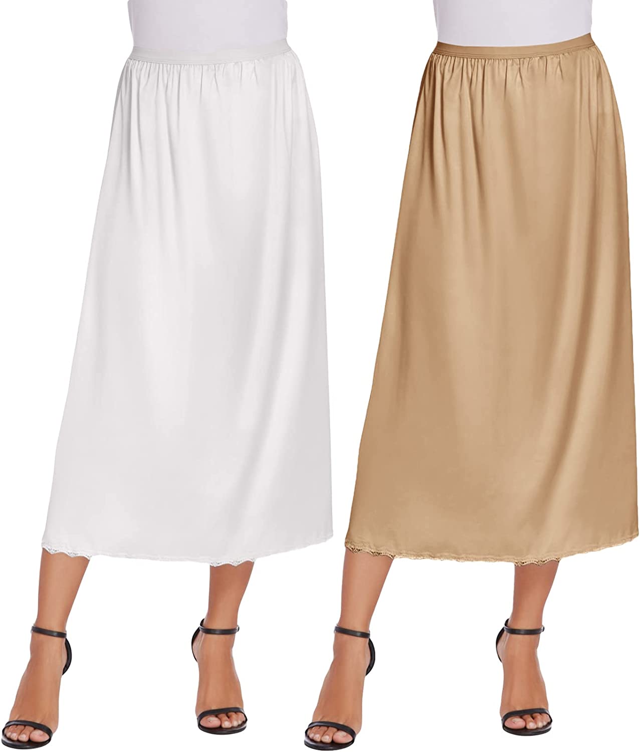 Avidlove Satin Half Slip Lace Long Underskirt S-XXL