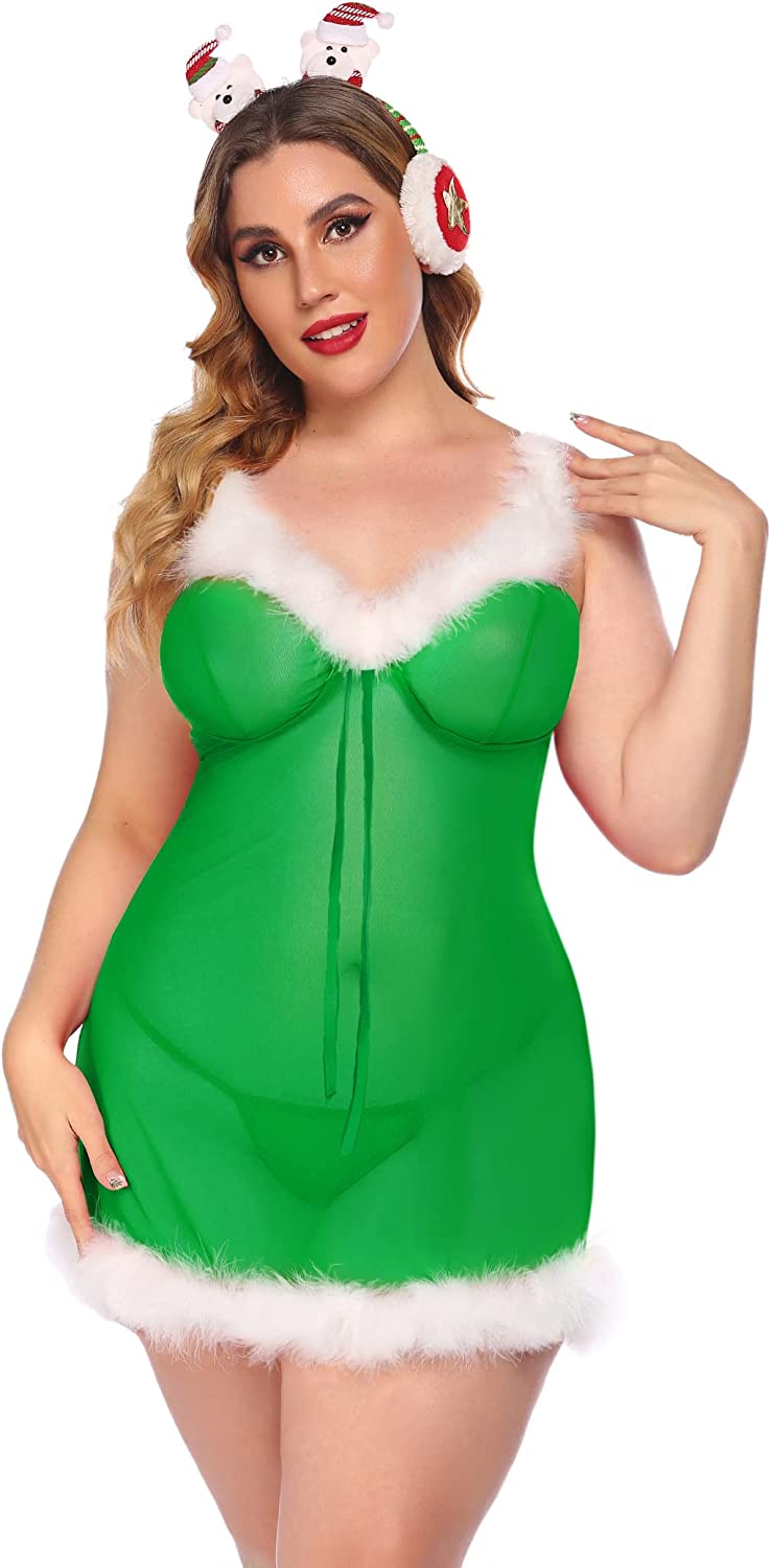 Avidlove Christmas Lingerie Santa Dress Red Babydolls Lace Chemise