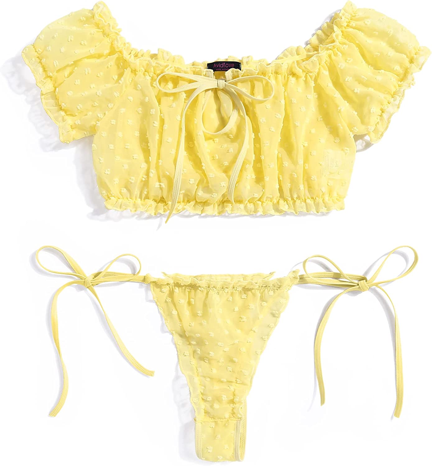 Avidlove Bra and Panty Set Ruffle Lingerie Set Mesh Babydoll Chemise