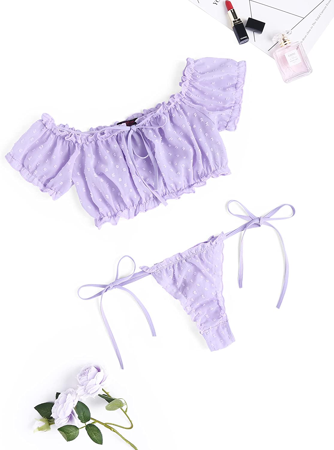 Avidlove Bra and Panty Set Ruffle Lingerie Set Mesh Babydoll Chemise