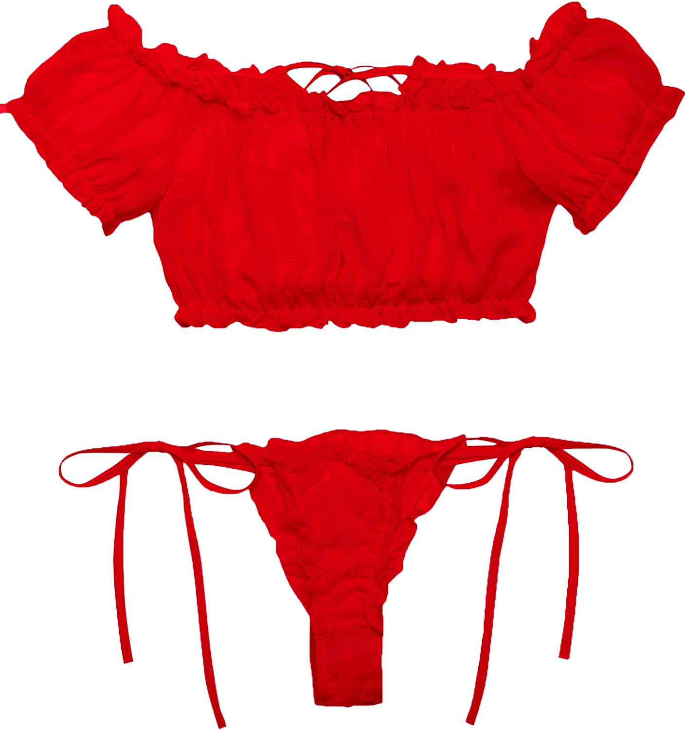 Avidlove Bra and Panty Set Ruffle Lingerie Set Mesh Babydoll Chemise