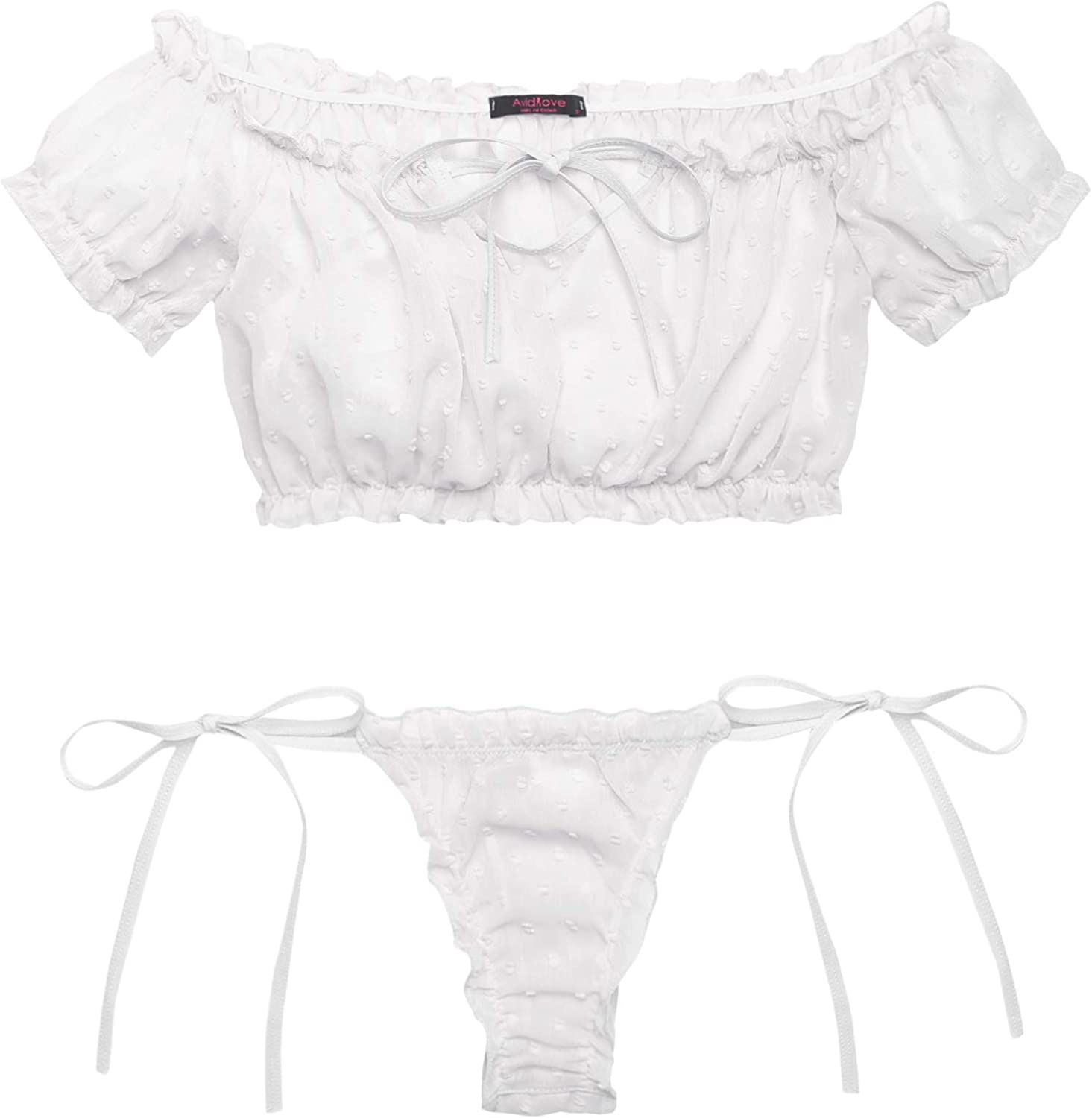 Avidlove Bra and Panty Set Ruffle Lingerie Set Mesh Babydoll Chemise