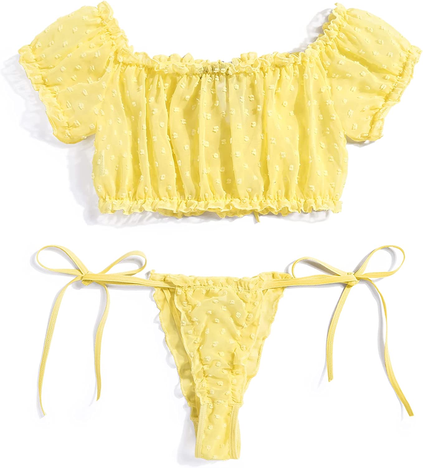 Avidlove Bra and Panty Set Ruffle Lingerie Set Mesh Babydoll Chemise