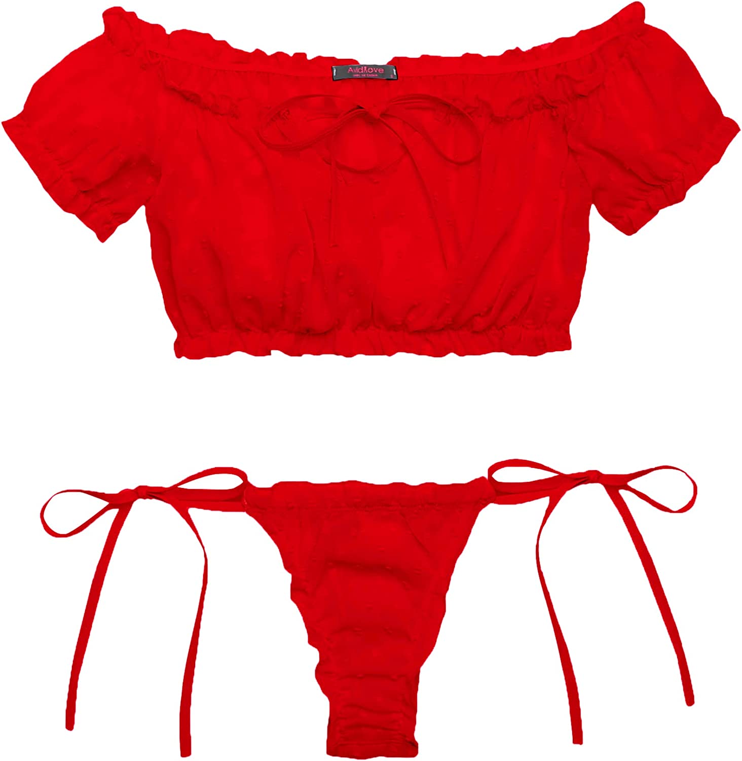 Avidlove Bra and Panty Set Ruffle Lingerie Set Mesh Babydoll Chemise