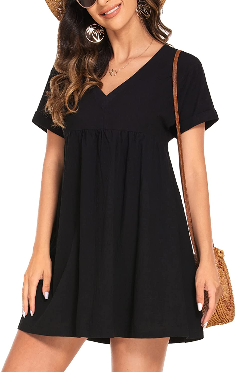 Cotton V-neck Mini Dress