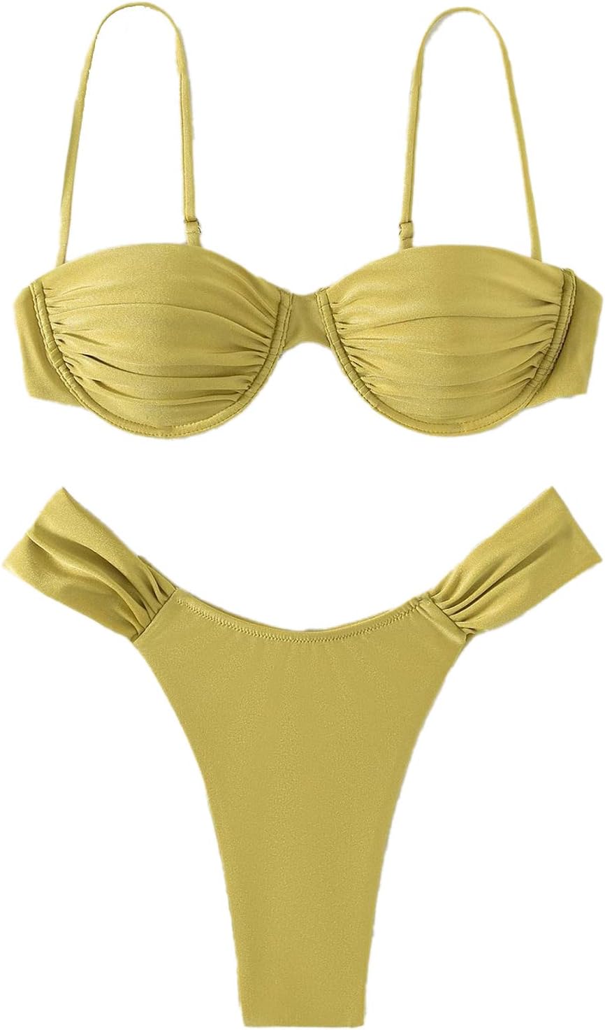 Halter Neck Pleated Triangle Swimsuit Beachwear