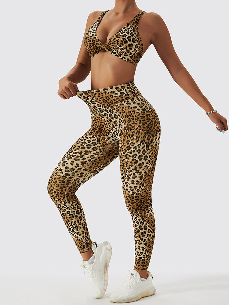 Leopard Twist Cross Back Yoga Bra