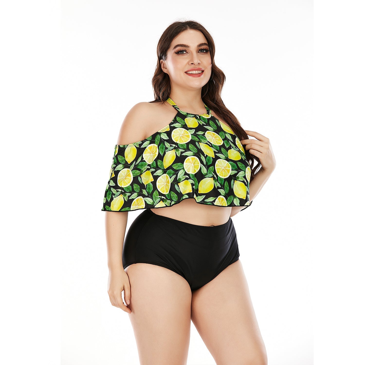 SiySiy Plus Size Tankini Swimsuit with Triangle Bottom Off Shoulder Two Piece Swimsuit Fruit Print Swimsuit