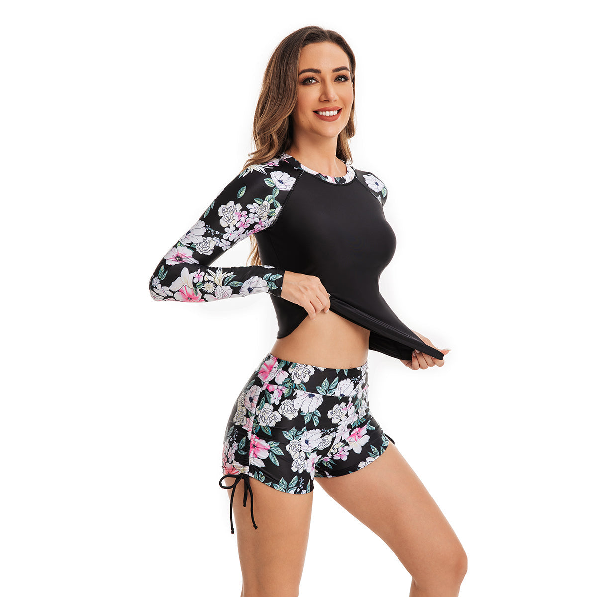 Floral Printed Rash Guard Swimsuit 2 Piece