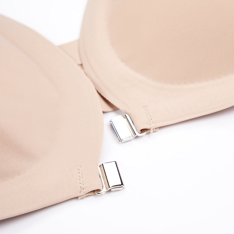 Comfortable Adjustable Straps Deep V Front Button Solid Color Wireless Bra Linen