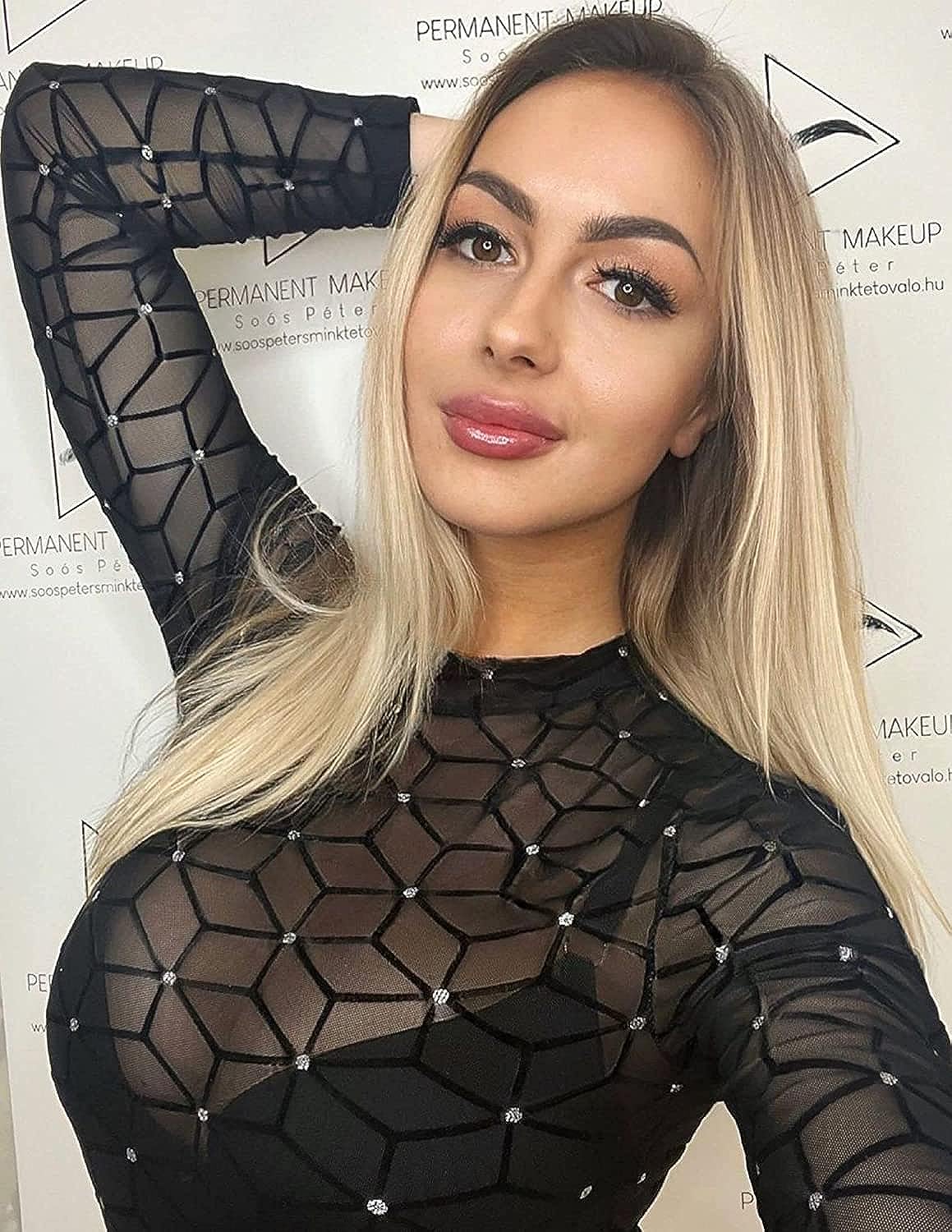 Avidlove Mesh Bodysuit Black Long Sleeve Bodysuit Round Neck Sheer Leotards Bodysuit Tops Snap Crotch