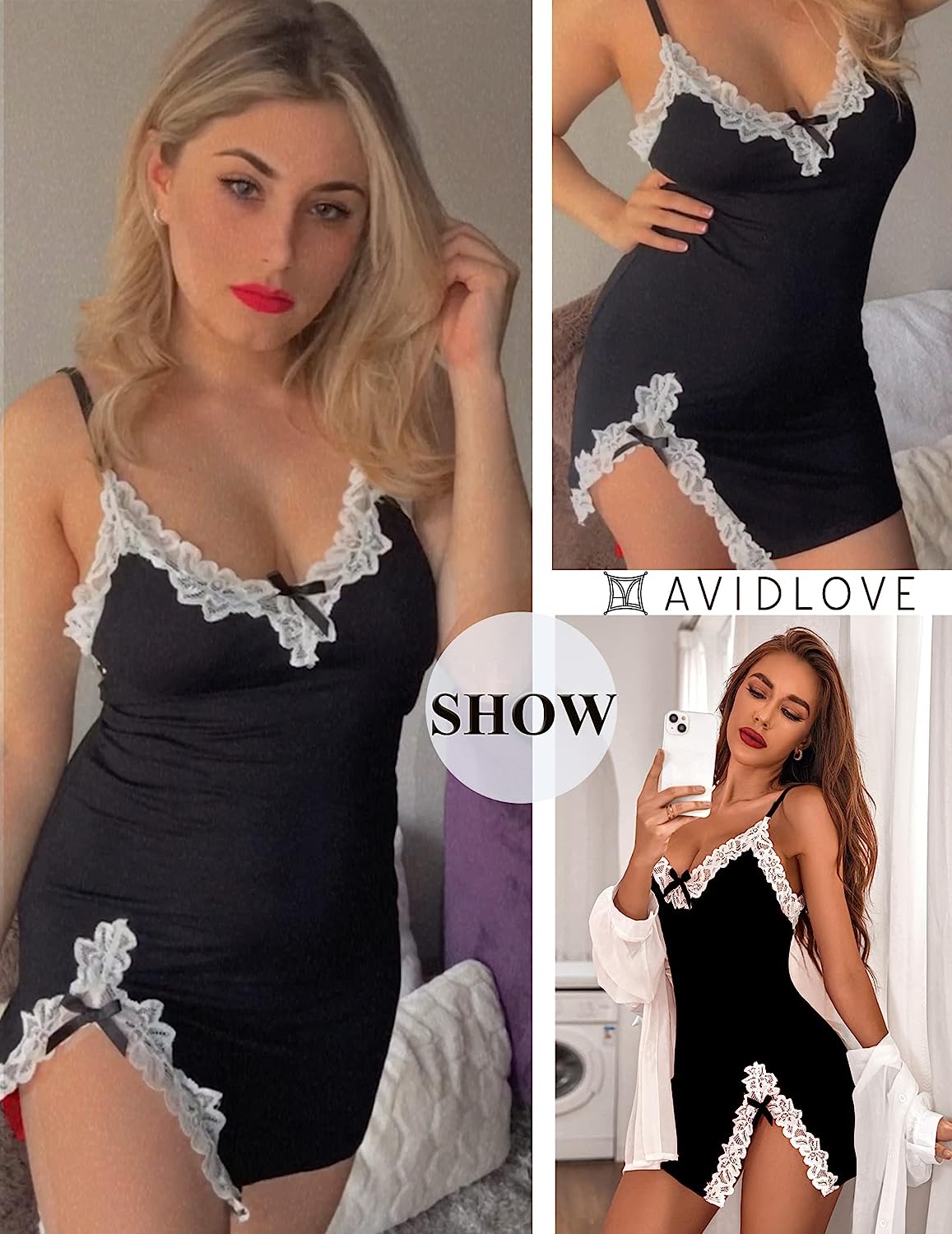 Avidlove Lingerie Lace Babydoll V Neck Sleepwear Cotton Nightgowns for Chemise