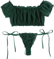 Avidlove Bra and Panty Set Ruffle Lingerie Set Mesh Babydoll Chemise