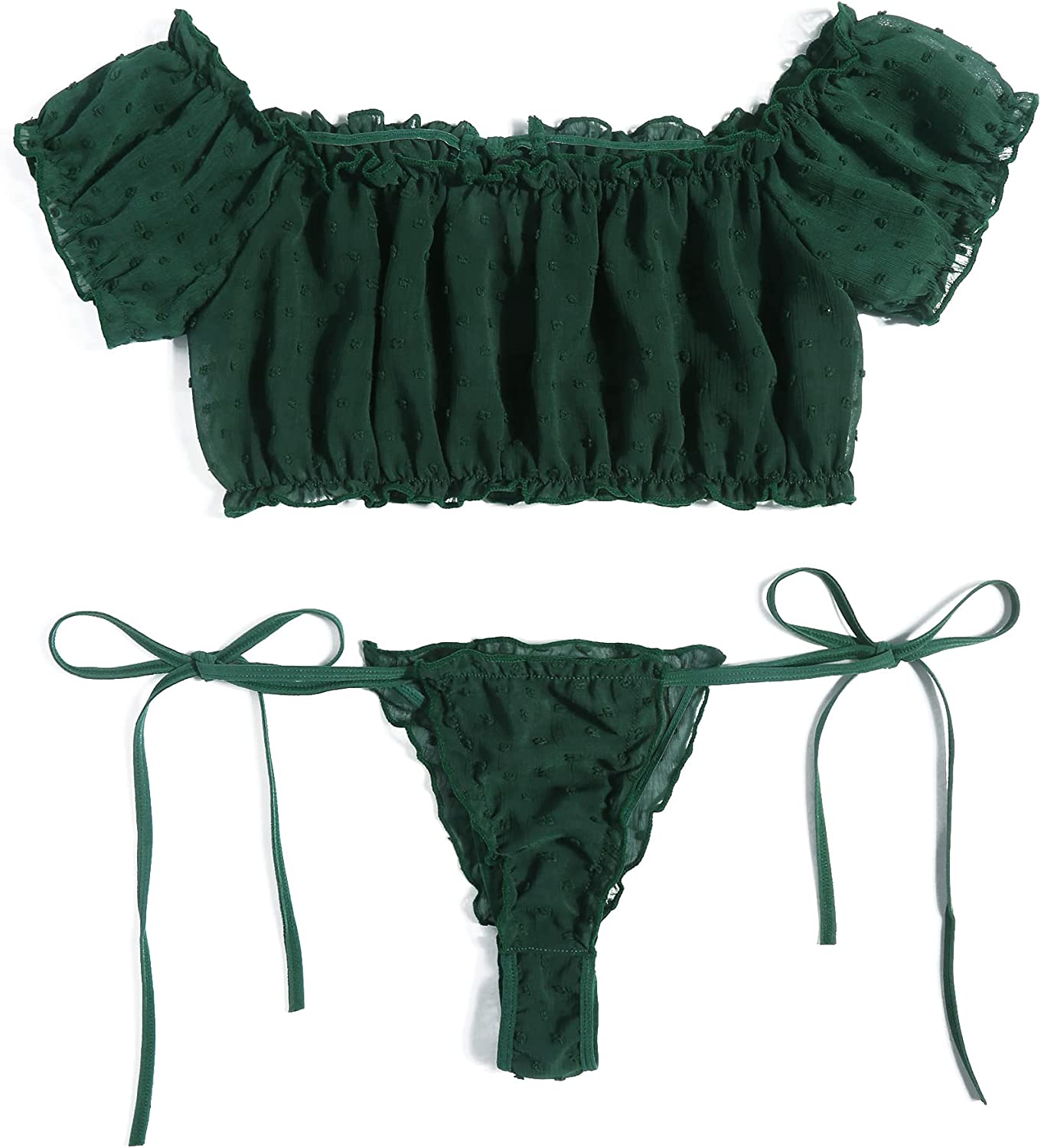 Avidlove Bra and Panty Set Ruffle Lingerie Set Mesh Babydoll Chemise
