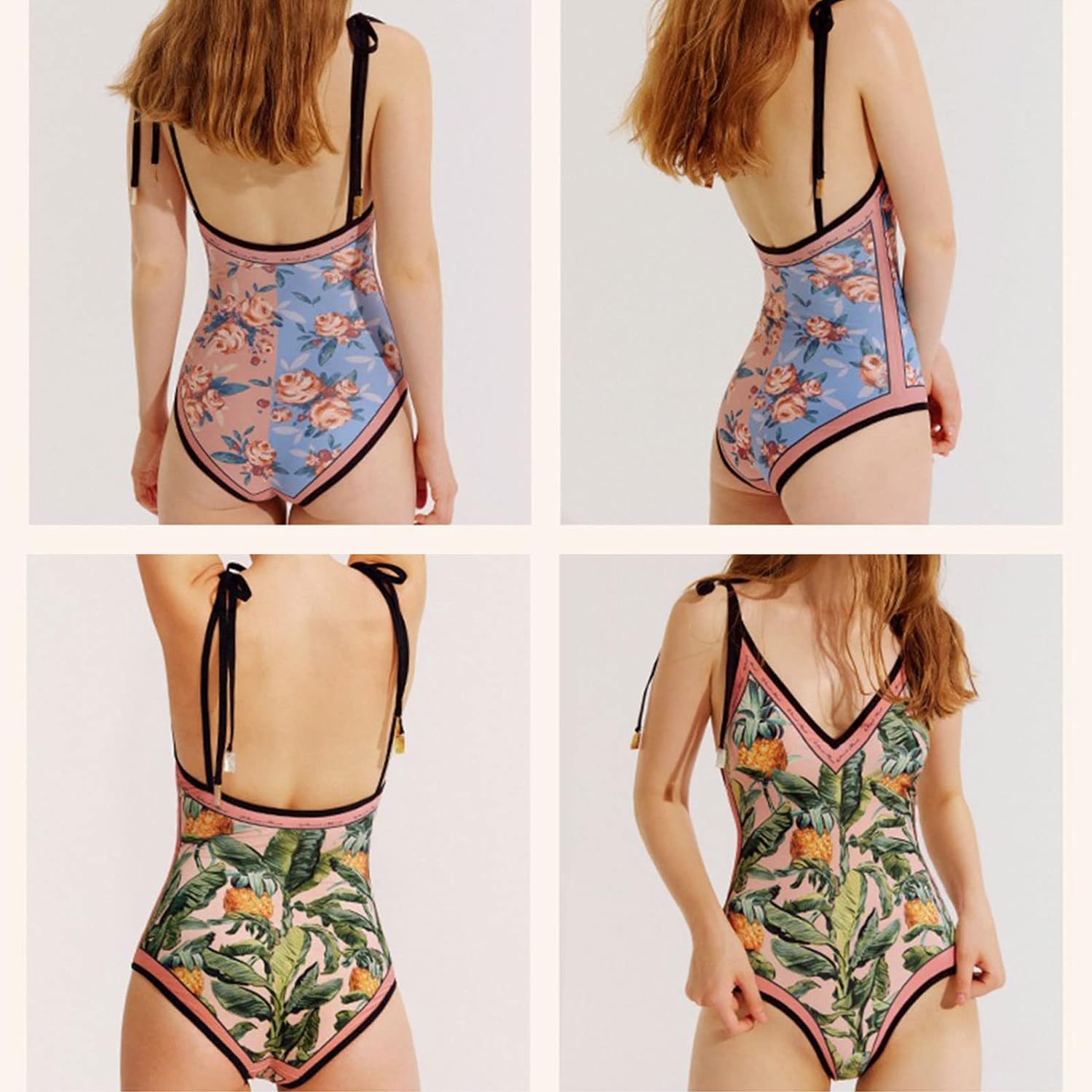 New Printed Slim Fit Reversible One-Piece Swimsuit - Pink