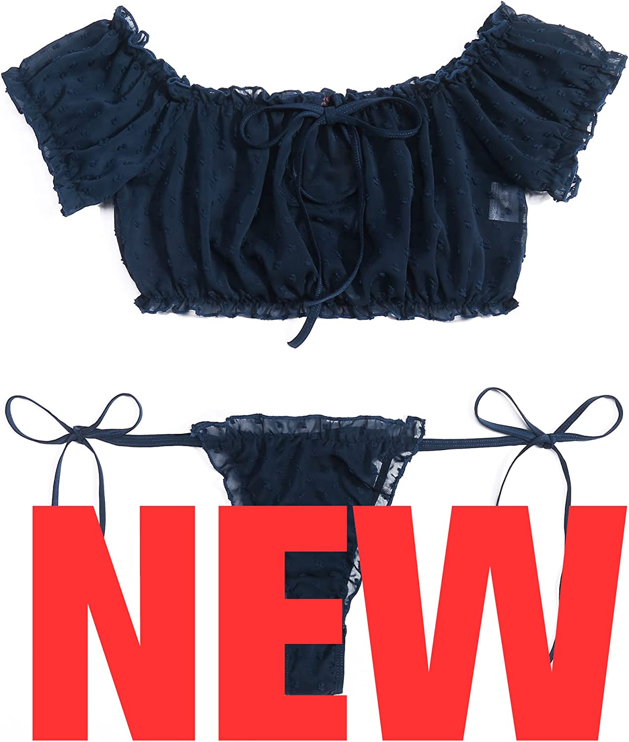 Avidlove Bra and Panty Set Ruffle Lingerie Set Mesh Babydoll Chemise