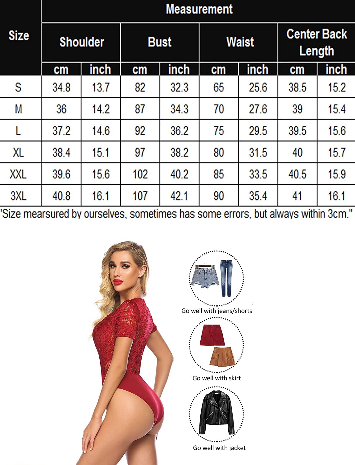 Avidlove Lace Short Sleeve Bodysuit Deep V Snap Crotch Clubwear Tops S-XXL