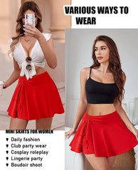 Avidlove Mini Skirt for Pleated Drawstring High Waist Skater Skirt Lingerie Skirts S-XXL