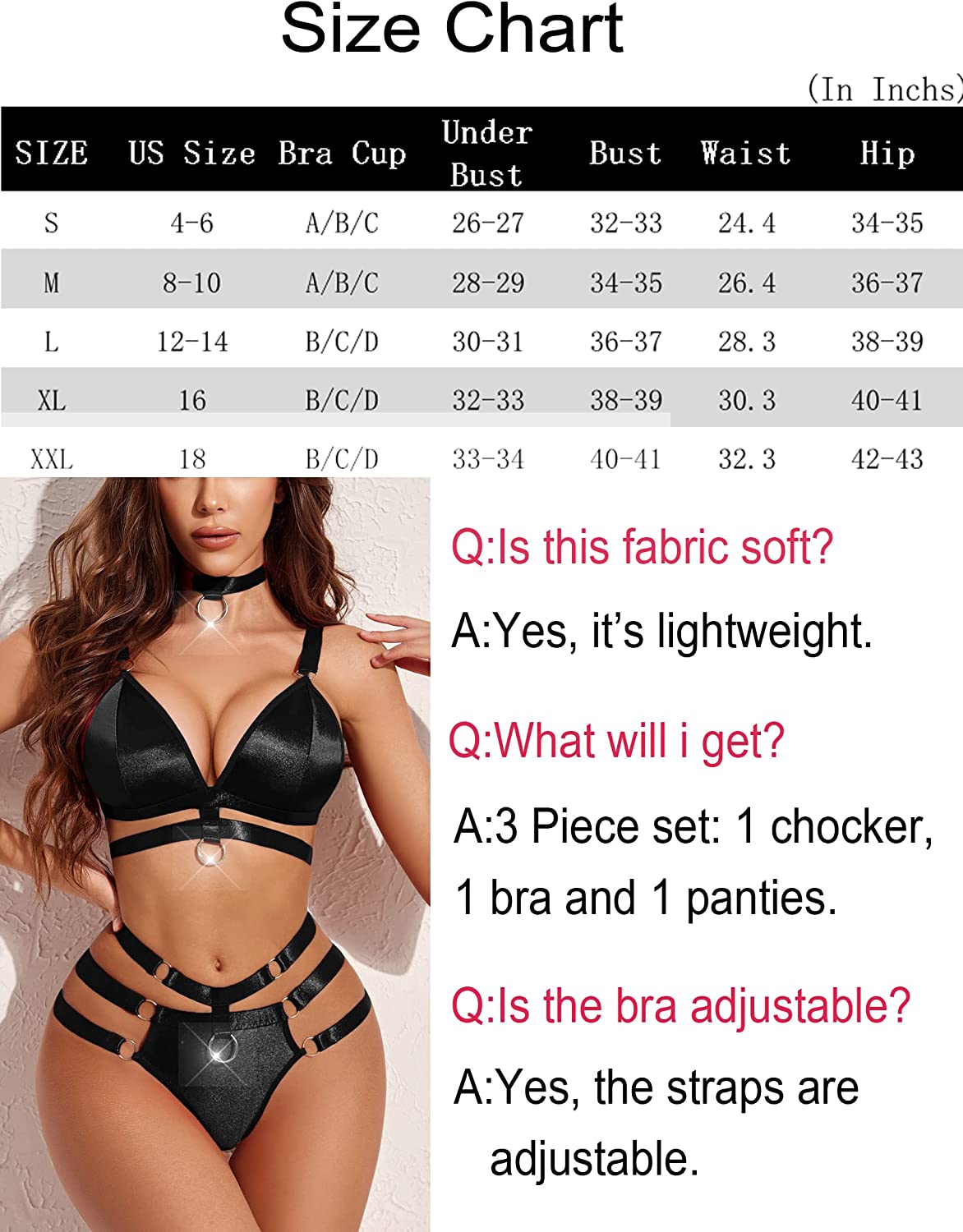 Avidlove Lingerie Set for O-Ring Linked Cut Out Choker Bra and Panty Set Bondage Lingerie 3 Pieces